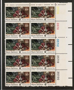 US USA Sc# 1561 MNH FVF PLATE # BLOCK of 10 Bi-Centennial Haym Solomon - Picture 1 of 1