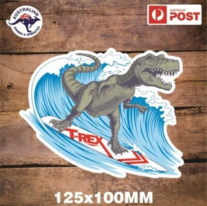 SURFING T-REX DINOSAUR STICKER TYRANNOSAURUS SURFBOARD - Picture 1 of 1