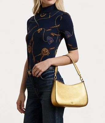 Ralph Lauren Danni 26 Crosshatch Leather Medium Shoulder Bag Modern Gold $225 - Image 1 of 4