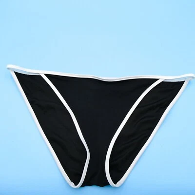 Victorias Secret Large Black White Lined Cheeky Brazilian Bikini Bottom Swimwear - Image 1 of 4