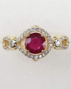 2,20 Karat zertifizierter natürlicher Rubin-Diamantring 14K massiver Gelbgold-Ring - Bild 1 von 4