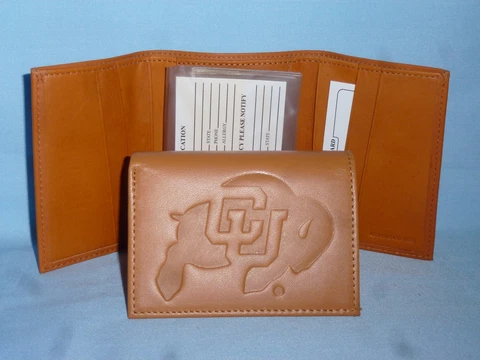 COLORADO BUFFALOES   Leather TriFold Wallet   NEW!   tan  bb Cover