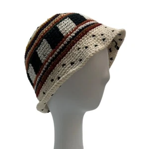 Handmade Unisex Beige & Black Crochet Bucket Hat - Picture 1 of 7