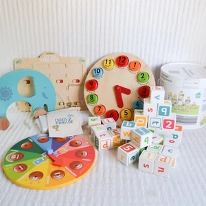 Wooden Children's Toddler Toys Little Town John Lewis Hey Duggee Clock Blocks x6 - Picture 1 of 15