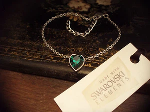 Emerald Green Crystal Heart Bracelet Made with Swarovski Elements. Adjustable - Picture 1 of 5