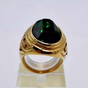 Ring Men Emerald Simulated Stainless Steel Yellow Gold Cross Bishop Size 11 j - Picture 1 of 12