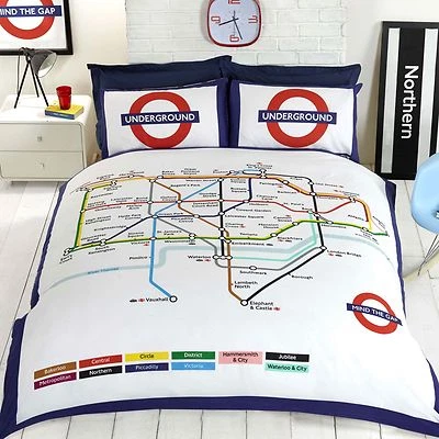 Londra Metropolitana Tubo Mappa Doppio Copripiumino e Federa Set - Immagine 1 di 3