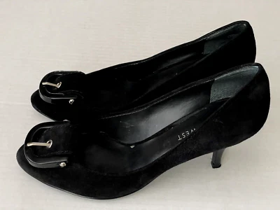 Nine West Black Suede Pumps Buckle Toe Kitten Heels 2.75" High Women's Size 6M - Image 1 of 4