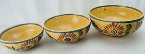 Vintage Mexican Decorative Nesting Bowls Set Of 3 Multi-color Flower Leaf Design - Picture 1 of 15
