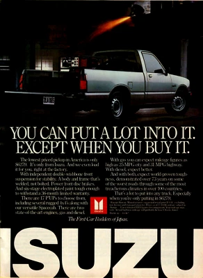 1987 Isuzu Spacecab Pickup Truck PUPs Lowest Priced Original Color Print Ad - Image 1 of 2