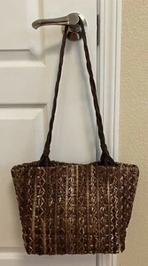 PANCANI Brown Straw Knit Tote Bag MADE IN ITALY - Picture 1 of 12