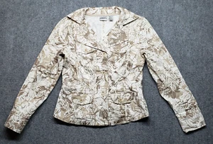 Chicos Jacket Womens 0 Beige Floral Stretch Long Sleeve Button Flap Pockets - Picture 1 of 10