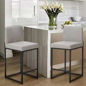 Set of 2 PU Leather Bar Stools 24" Counter Height Barstools Pub Chairs Kitchen - Picture 1 of 9