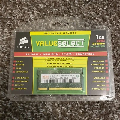 Corsair Memory 1GB DDR2 SDRAM PC2-4200 533MHz RAM | Notebook Memory  - Image 1 of 4