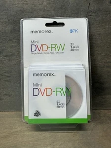 NUEVO Memorex Mini DVD-RW Paquete de 3 2X 1,4 GB 30 min Cara simple de una cara - Imagen 1 de 2