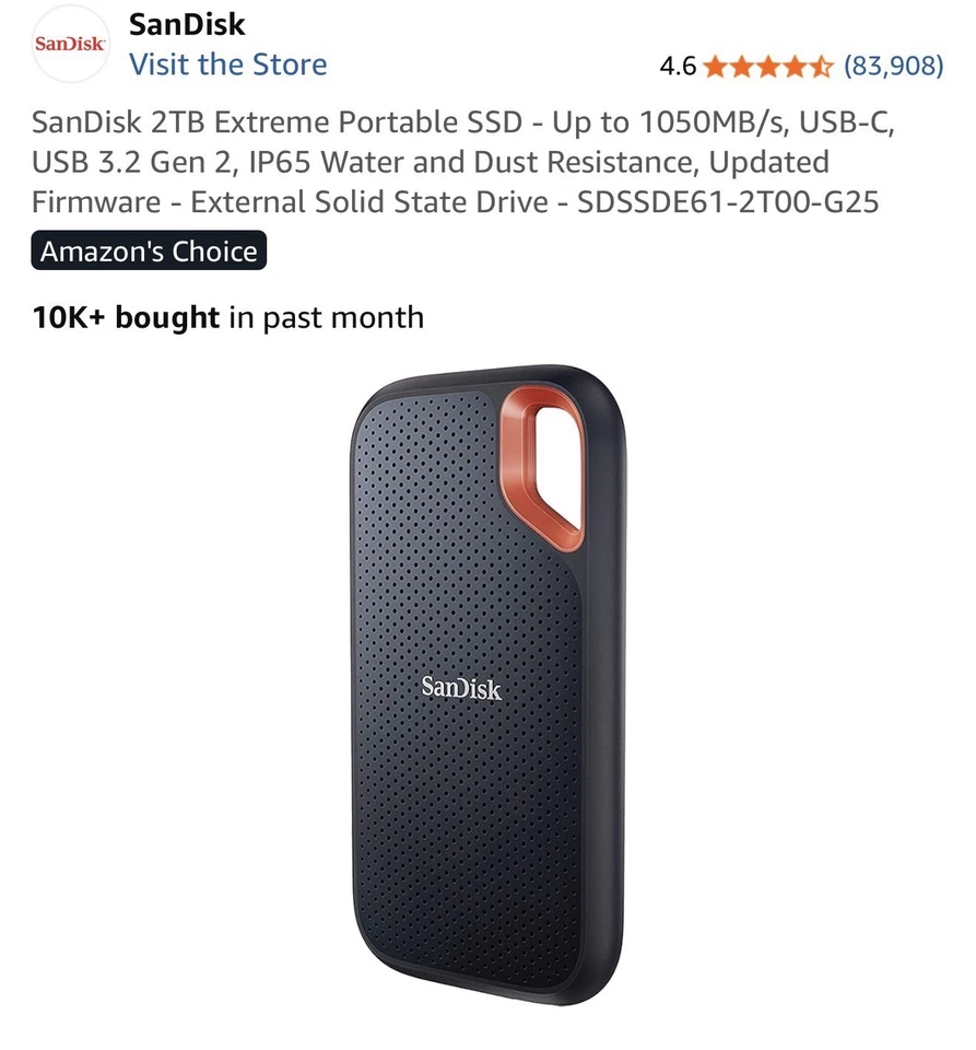 SanDisk 2TB, External,2.5 inch (SDSSDE61-2T00-G25) Solid State Drive - Image 1 of 4