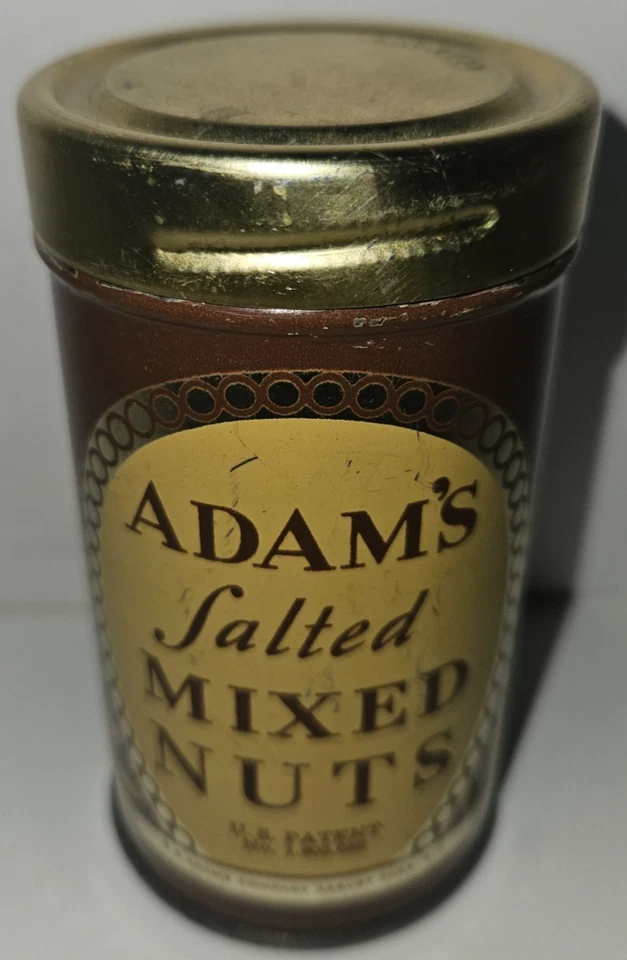 Contenedor de regalo mordaza de tuercas mezcladas saladas SS ADAMS lata serpiente primavera. Foto 1 de 4