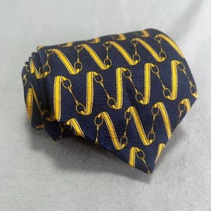 Cravatta Tom James seta blu navy oro stampa punta snaffle equitazione geometrica USA - Foto 1 di 7
