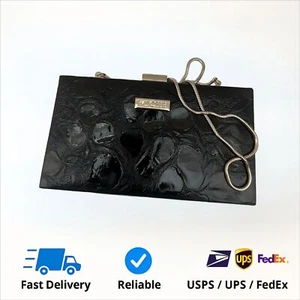 Miche Black Hard Case W/ Chain Clutch Wallet Purse Snap Close 7.5" Black Silver - Picture 1 of 5