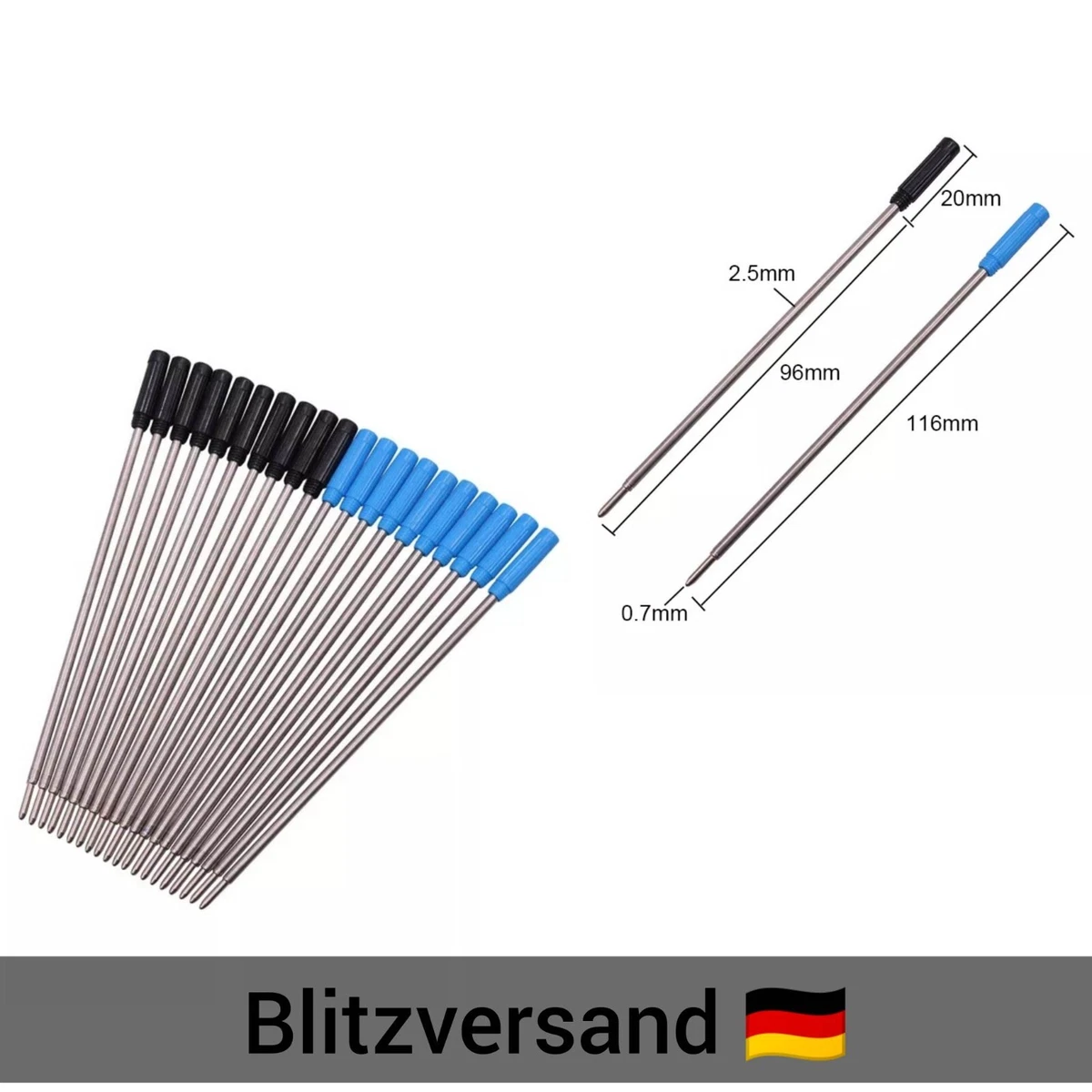 30 Stück Kugelschreiberminen Blau – 0,7 Mm, 107 Mm Lang, Für Standard-Kugelschreiber