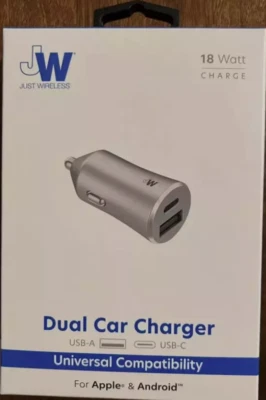 Cargador de coche Just Wireless 3.4a doble puerto USB-A y USB-C - gris Foto 1 de 2