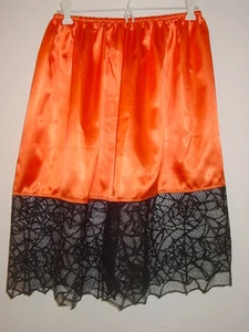 Halloween Orange Satin Half Slip Spider Web Trim 23.5"-45" Sissy-XXL 1X 2X NEW - Picture 1 of 2