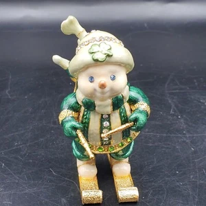 Skiing Snowman Jeweled Trinket Box with Austrian Crystals - Picture 1 of 8