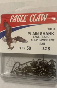 Eagle Claw Plain Shank Offset Fishing Hook Size 2 4 8 10 Curved Point10 Or 50 Pc - Picture 1 of 12