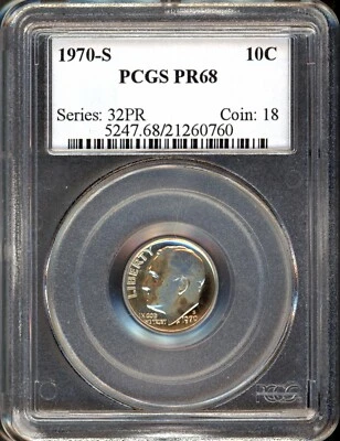 1970-S 10c Clad Roosevelt Head Dime PR 68 PCGS # 5247.68-21260760 + Bonus - Image 1 of 2