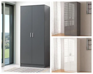 Armario de 2 puertas de alto brillo con rieles colgantes juego de muebles de almacenamiento de dormitorio para niños - Imagen 1 de 15