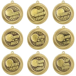 Football Medals Gold SuperStar Team Award Medal & Ribbons Optional Engraving - Picture 1 of 11