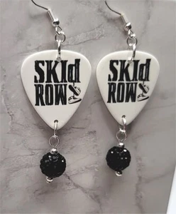 Skid Row Guitar Pick Earrings with Black Pave Bead Dangles - Picture 1 of 4