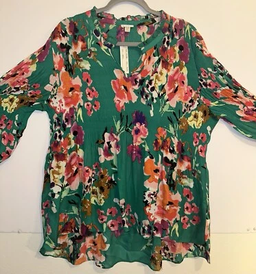 Блузка Spense размер XL зеленый цветочный длинные рукава оборки со складками - Изображение 1 из 4