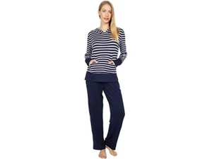 -KAREN NEUBURGER PAJAMAS BLUE STRIPES HOODY TOP LONG SLEEVES LONG PANTS L - Picture 1 of 5