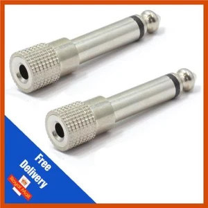 2 x Metall 3,5 mm Stereo Buchse auf 6,35 mm 1/4 Zoll Mono Jack Stecker Adapter - Bild 1 von 1