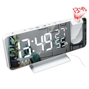 Digital Mirror LED Alarm Clock FM Radio Projection Thermometer USB Charging - Picture 1 of 13