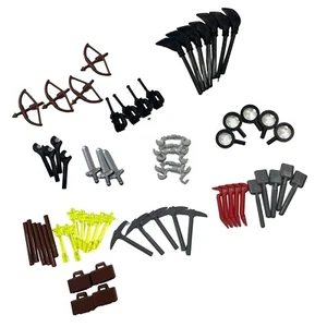 LEGO Minifigure Accessory Lot Sword Shovel Wrench Tool Bow Arrow Axe Broom Cuffs - Picture 1 of 8