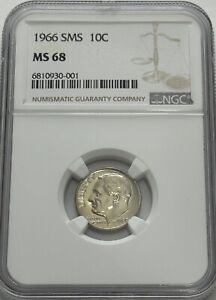1966 SMS NGC MS68 ROOSEVELT DIME 10C SPECIAL MINT SET UNCIRCULATED WHITE LABEL