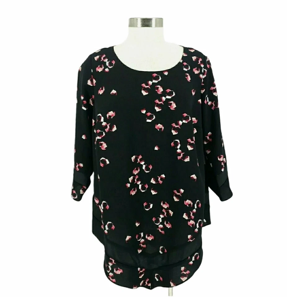 Alfani Womens Black Printed Pointed Hem Top Blouse Shirt Plus 0x BHFO 6926