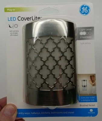 GE Dusk Dawn Sensor LED Light Brushed Nickel Finish PlugIn Auto Night Soft White - Image 1 of 4