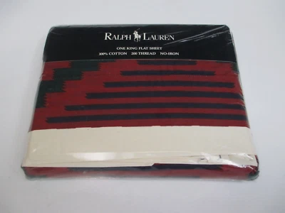 Sábana plana vintage Ralph Lauren TAHOE CREMA AZTEC South Western roja - King Foto 1 de 4