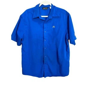 McDonalds Employee Shirt L Blue Work Uniform Button Up Short Sleeve Casual - Picture 1 of 9