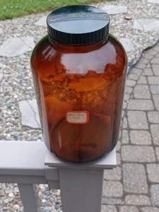 Vintage Amber Glass Apothecary Jar Bottle with Mallinckrodt Lid 11" Large - Picture 1 of 12