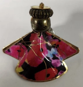 Angel Brooch Gold Tone Red Black Pink Enamel Vintage Pin 1.5" Tall - Picture 1 of 4