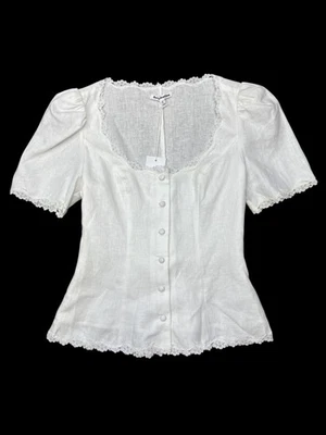 Top Reformation Anabella Blanco Detalle Lino y Encaje, Talla 0 Foto 1 de 4
