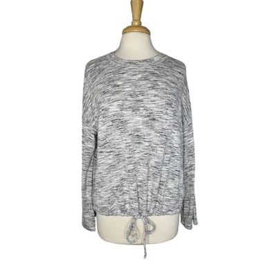 Suéter AERIE Manga Ancha Suave Gris Jaspeado Talla Mediana Dobladillo con Cordón  Foto 1 de 4