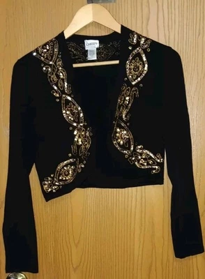 Кардиган женский укороченный с блестками Chicos размер 1 черный и золотой шелковая смесь длинный... - Изображение 1 из 4