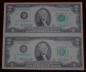 1976 - $2 FEDERAL RESERVE NOTES (CHICAGO) $2 - BICENTENNIAL - CONS. NUMBER UNC - Picture 1 of 7
