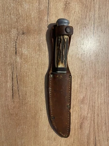 Alter Hirschfänger,Jagdmesser mit Hirschgriff, Lederscheide  Adam Storz München - Bild 1 von 6
