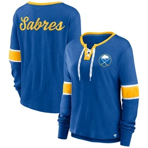 Women's Fanatics Royal Buffalo Sabres Effervescent Exclusive Notch Neck Lace-Up - Picture 1 of 3